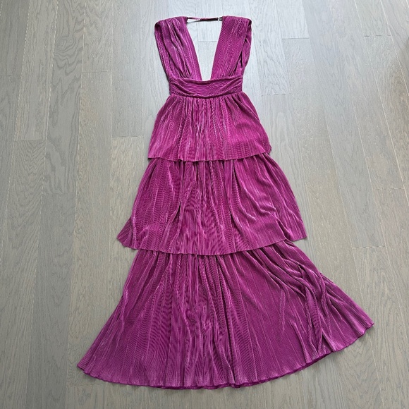 Sabina Musayev Judith Pink Purple Tiered Gown Metallic Maxi Dress - Size SMALL - Picture 2 of 11